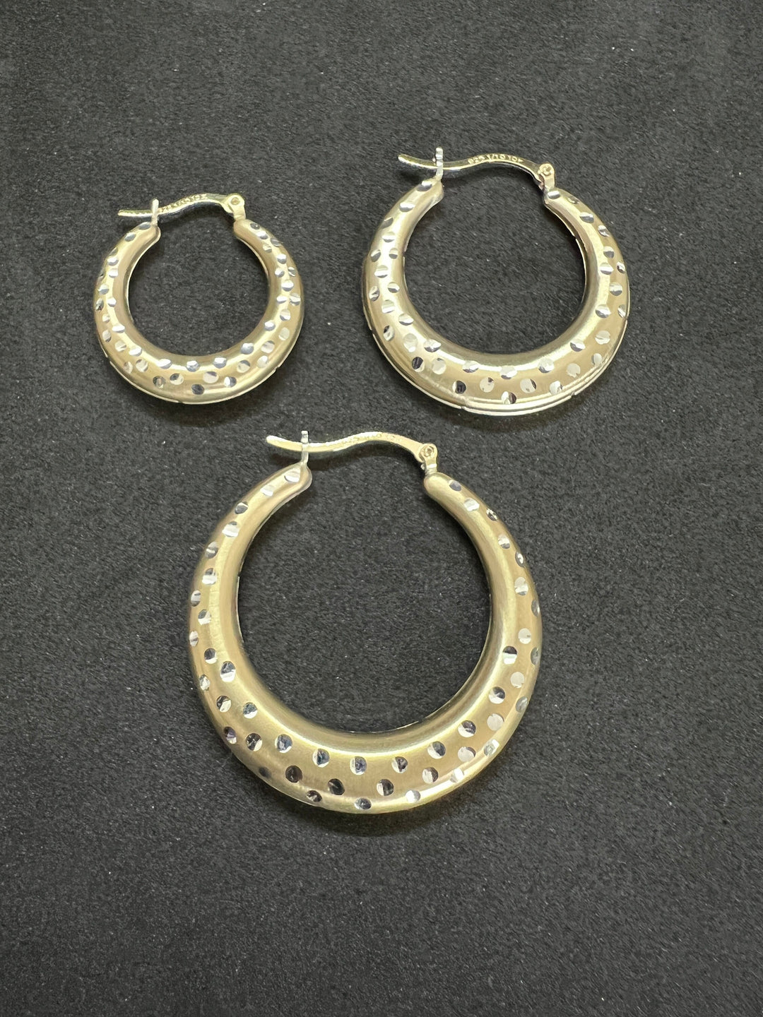 10K Yellow Gold .925 Sterling Silver Diamond Cut Hoop Earrings