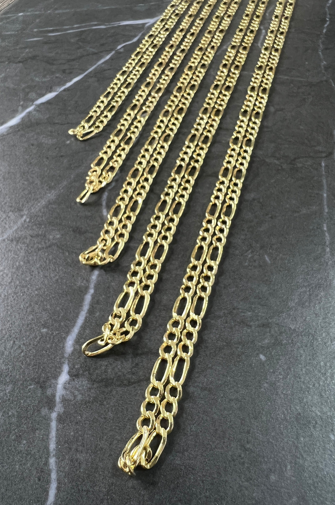 4mm Solid 10K Yellow Gold .925 Sterling Silver Figaro Chain Gold Necklace 4mm 18"-26"