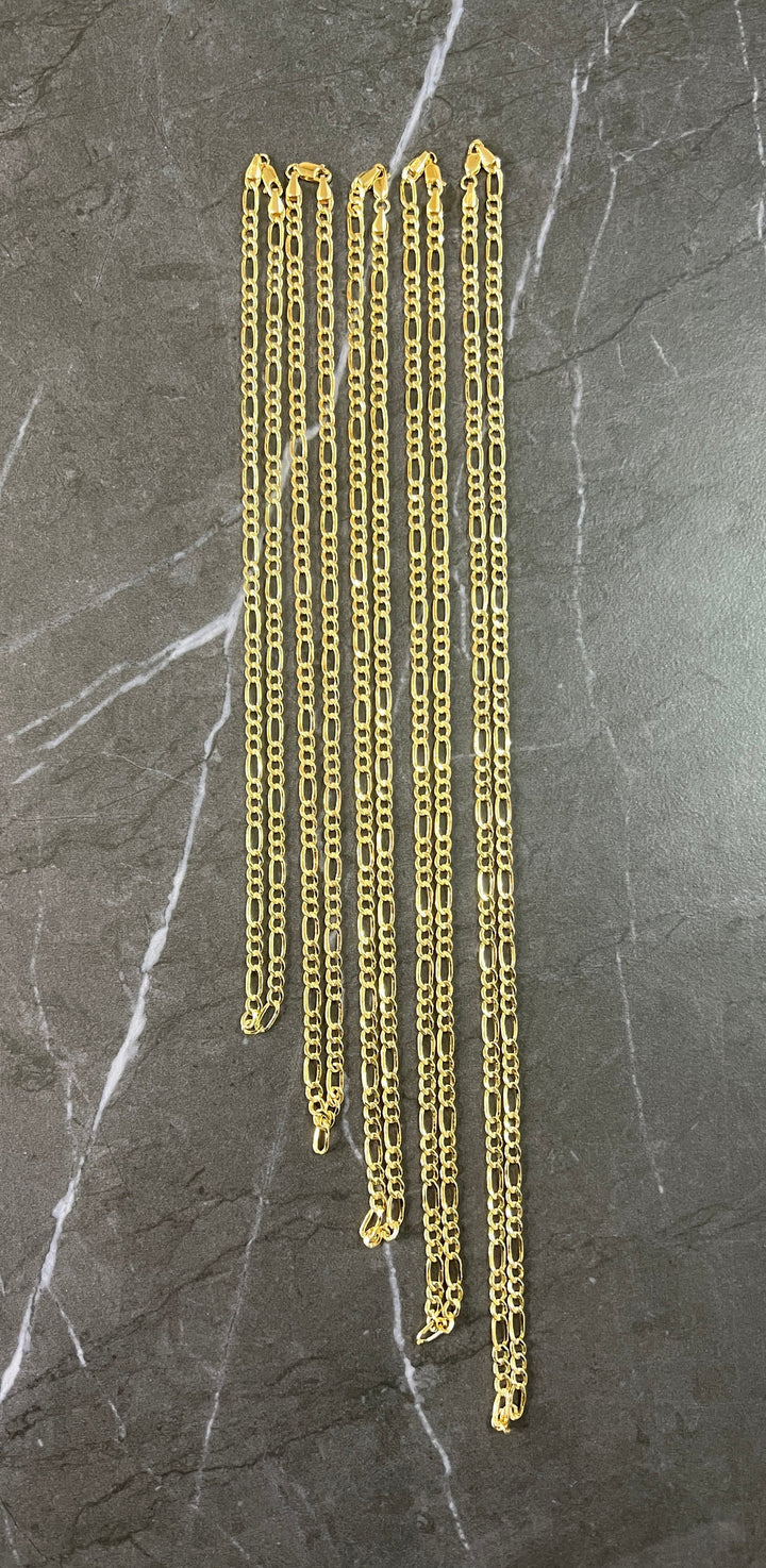 4mm Solid 10K Yellow Gold .925 Sterling Silver Figaro Chain Gold Necklace 4mm 18"-26"