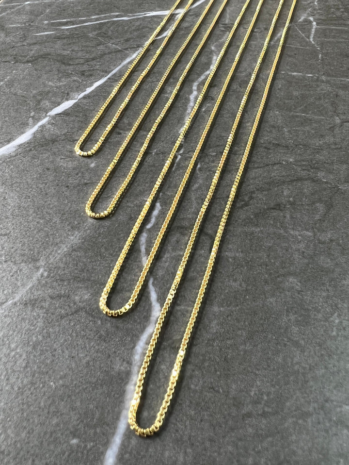 1mm Solid 10K Yellow Gold .925 Sterling Silver Box Chain Gold Necklace 1mm 16"-22"