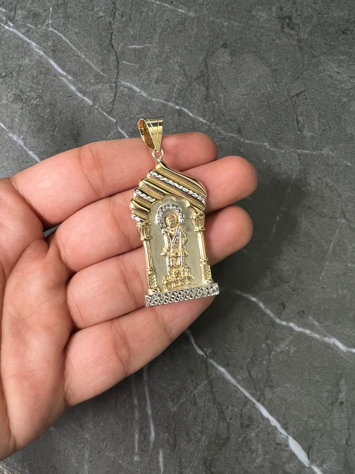 10K Yellow Gold .925 Sterling Silver Diamond Cut Saint Lazarus, Real Religious San Lazaro/Babalu Aye, Holy Walking Jesus Gold Charm/Pendant