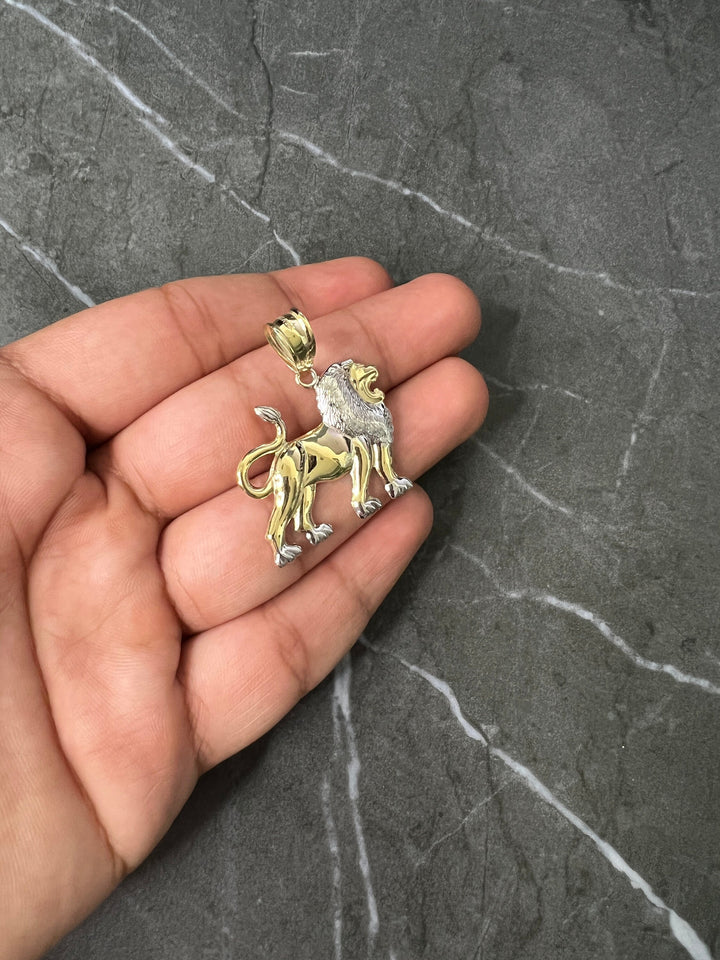 10K Yellow Gold .925 Sterling Silver Shiny Roaring Fierce Lion Full Body, Lion Face/Head Charm/Pendant, Gold Leo Zodiac Lion King Pendant