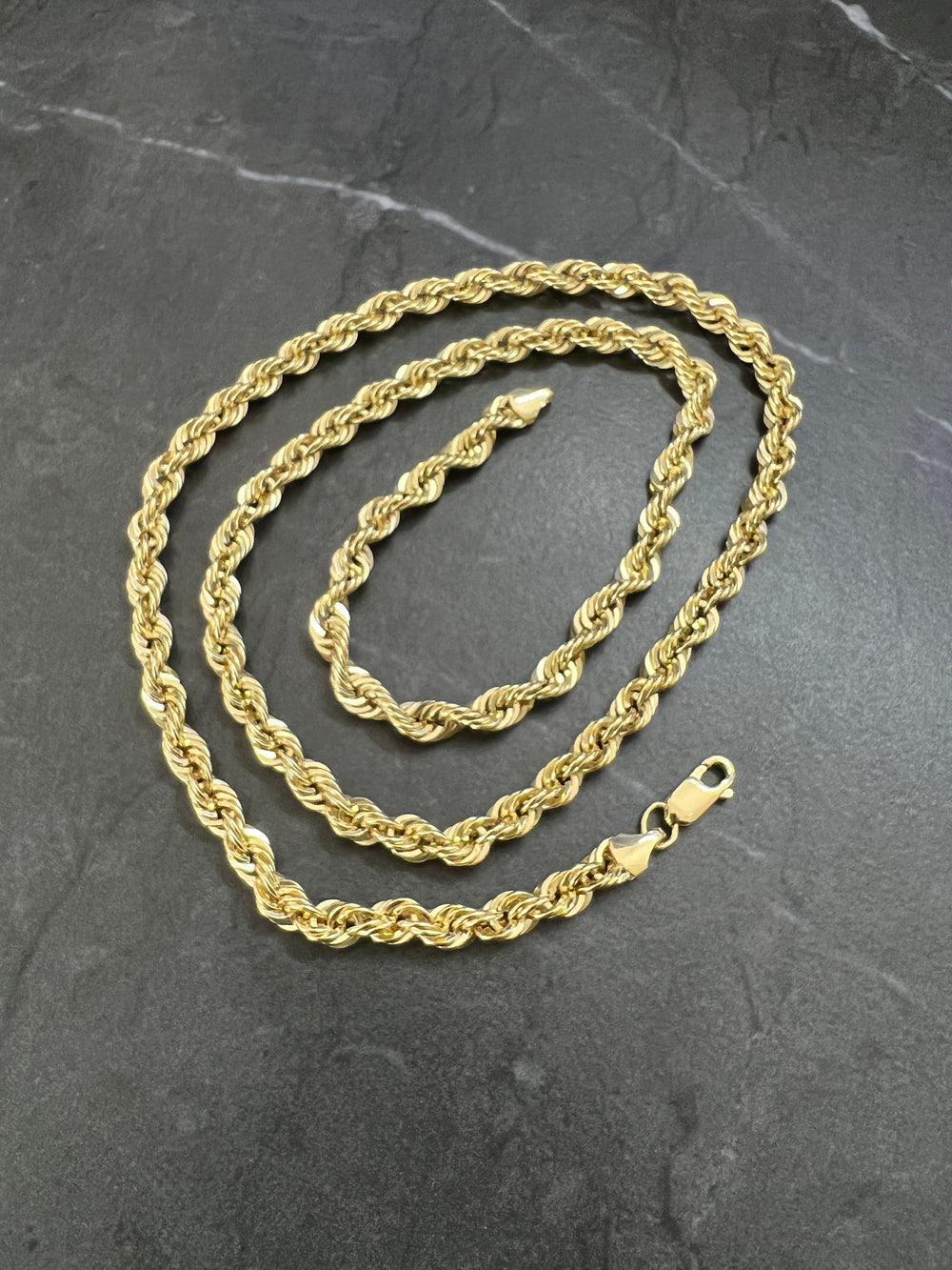 5mm Solid 10K Yellow Gold .925 Sterling Silver Rope Chain Gold Necklace 5mm 20"-28", Gold Rope Chain for Men and Women, Diamond Cut 10K Rope