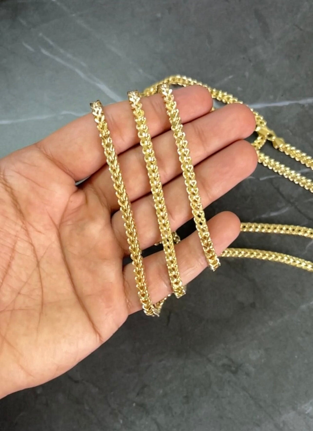4mm Solid 10K Yellow Gold .925 Sterling Silver Franco Chain Gold Necklace 4mm 18"-28", Gold Chain for Men and Women, Diamond Cut Gold Franco