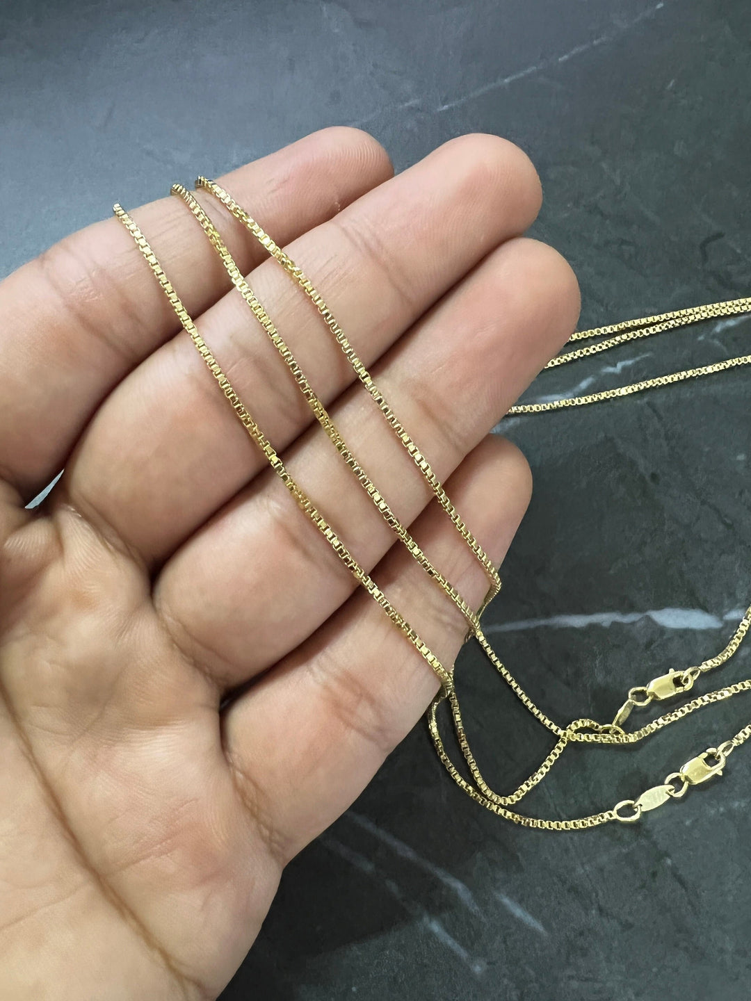 1mm Solid 10K Yellow Gold .925 Sterling Silver Box Chain Gold Necklace 1mm 16"-22"