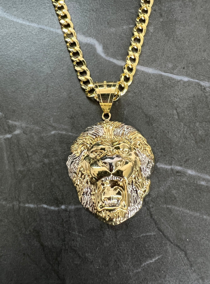 10K Yellow Gold .925 Sterling Silver Diamond Cut Shiny Roaring Fierce Lion Face/Head Charm/Pendant, Leo Zodiac Medallion Pendant/Charm