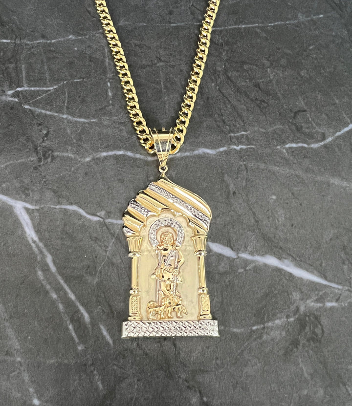 10K Yellow Gold .925 Sterling Silver Diamond Cut Saint Lazarus, Real Religious San Lazaro/Babalu Aye, Holy Walking Jesus Gold Charm/Pendant