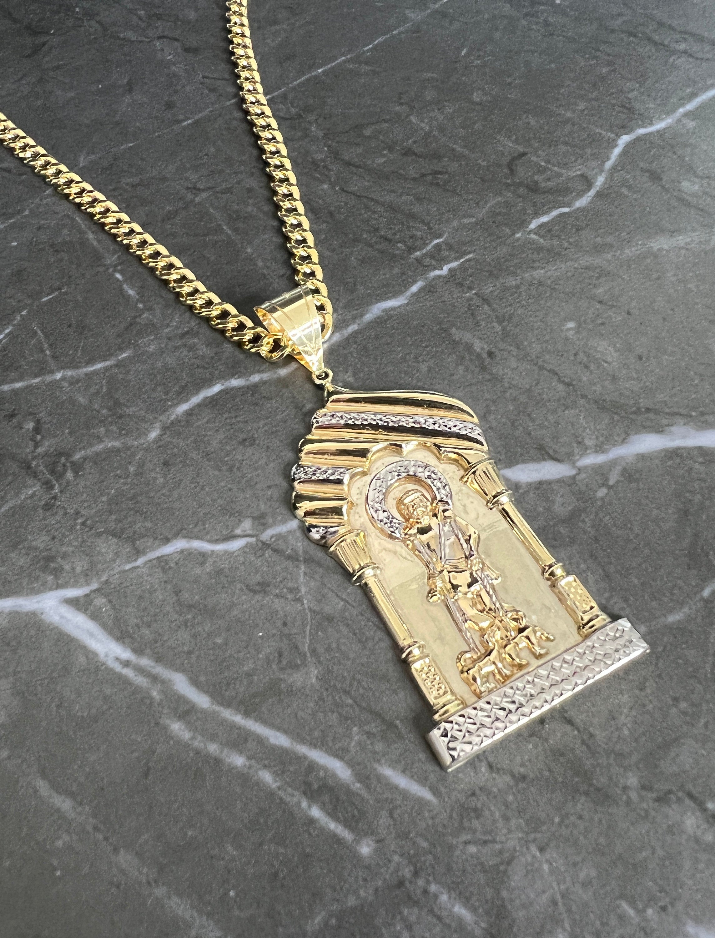 10K Yellow Gold .925 Sterling Silver Diamond Cut Saint Lazarus, Real store Religious San Lazaro/Babalu Aye, Holy Walking Jesus Gold Charm/Pendant