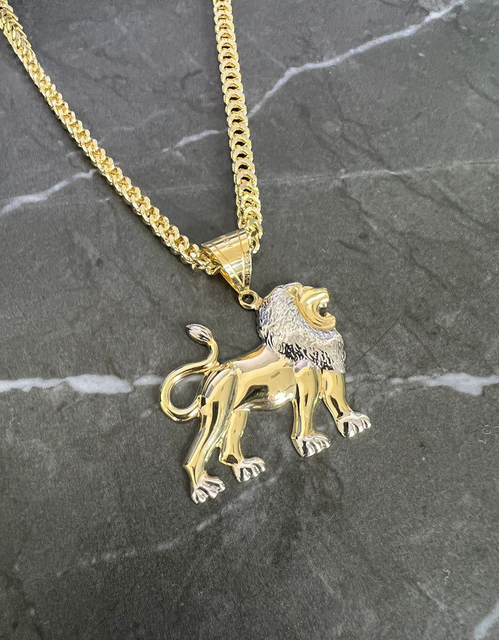 10K Yellow Gold .925 Sterling Silver Shiny Roaring Fierce Lion Full Body, Lion Face/Head Charm/Pendant, Gold Leo Zodiac Lion King Pendant