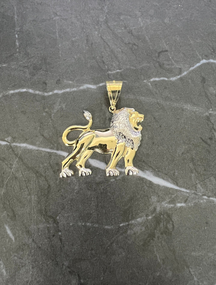 10K Yellow Gold .925 Sterling Silver Shiny Roaring Fierce Lion Full Body, Lion Face/Head Charm/Pendant, Gold Leo Zodiac Lion King Pendant