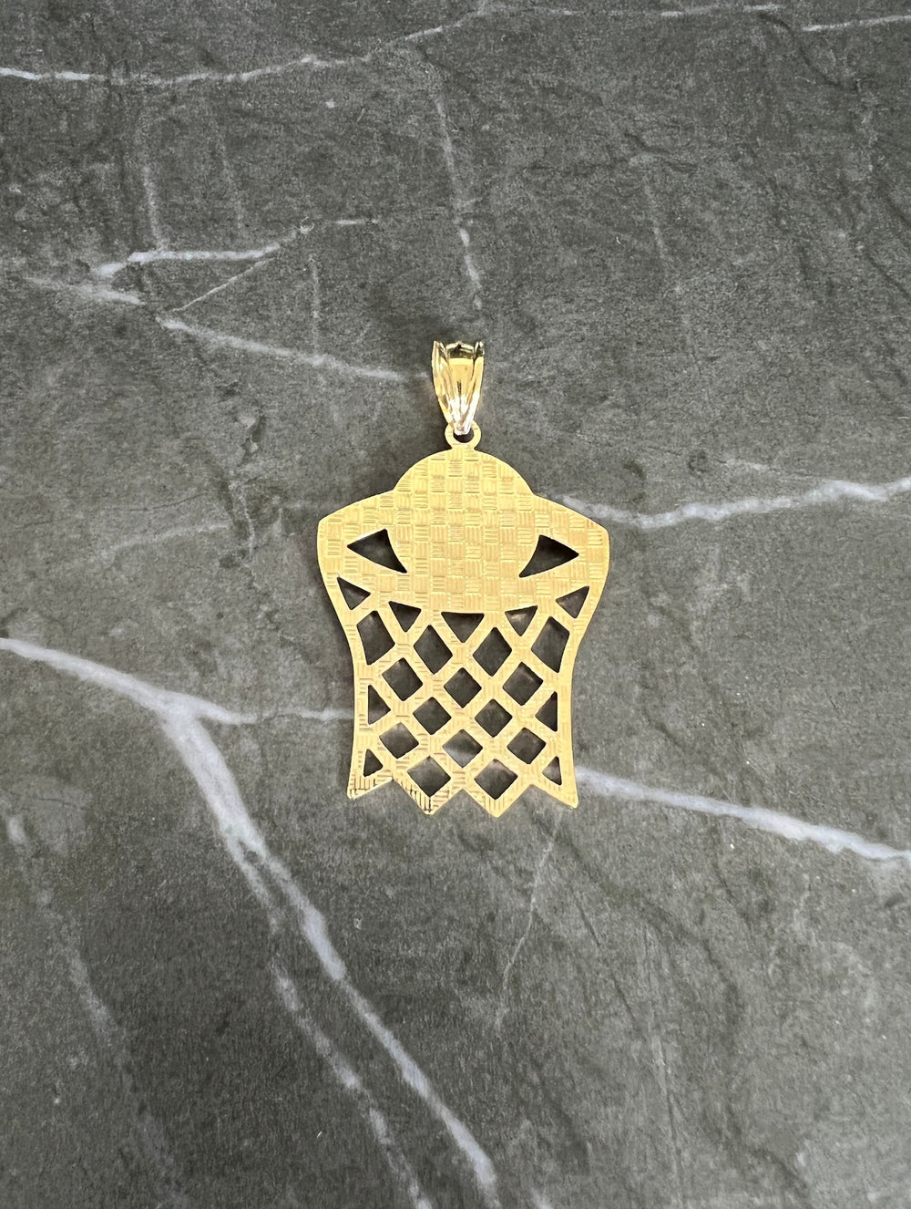 10K Yellow Gold .925 Sterling Silver Diamond Cut Sporty Basketball Net/Hoop Sports Charm/Pendant, Tournament Gold Basketball Prize Pendant