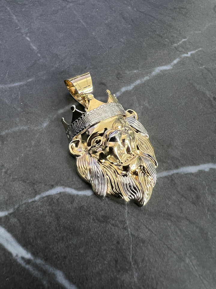 10K Yellow Gold .925 Sterling Silver Shiny Roaring Fierce Lion King Face/Head Charm/Pendant, Lion Face, Gold Leo Zodiac Lion King Pendant