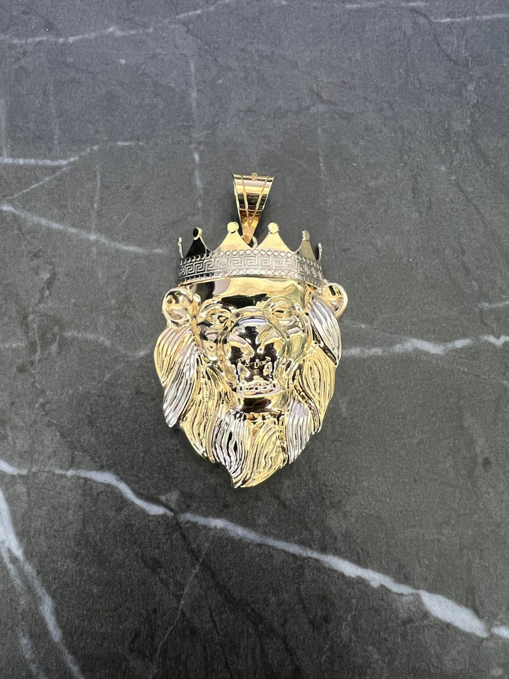 10K Yellow Gold .925 Sterling Silver Shiny Roaring Fierce Lion King Face/Head Charm/Pendant, Lion Face, Gold Leo Zodiac Lion King Pendant