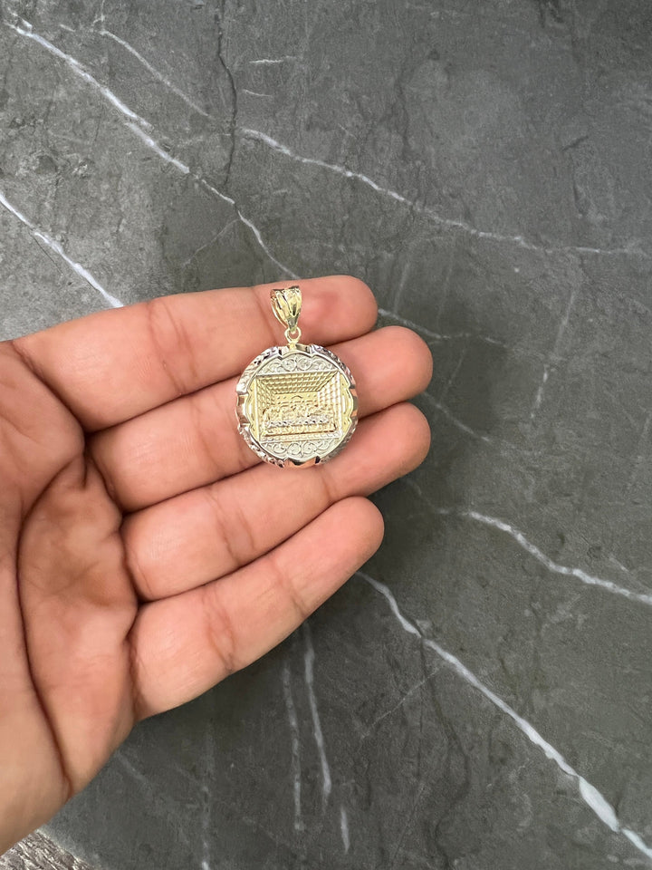 10K Yellow and White Gold .925 Sterling Silver Apostles Last Supper Textured Medallion Charm/Pendant, Authentic Jesus Cross with Disciples