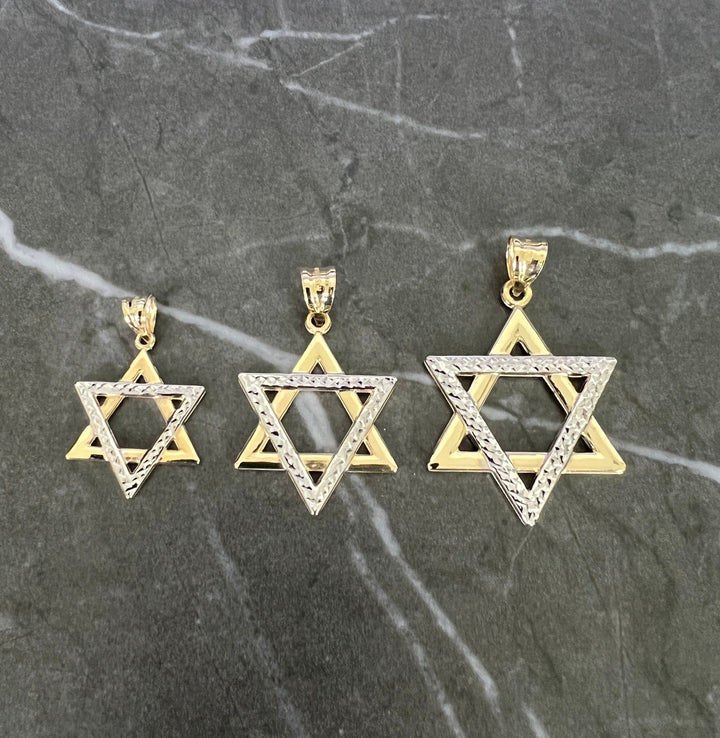 10K Yellow Gold .925 Sterling Silver Diamond Cut Star of David, Religious, Jewish and Hebrew Bat Mitzvah Gift, Judaica Holy Torah Pendant