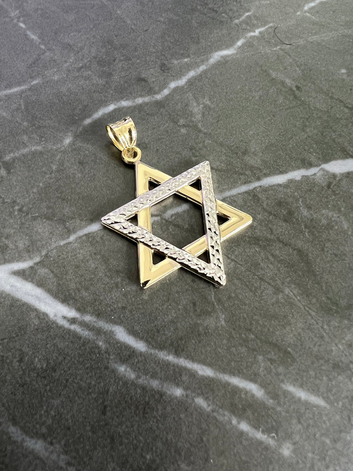 10K Yellow Gold .925 Sterling Silver Diamond Cut Star of David, Religious, Jewish and Hebrew Bat Mitzvah Gift, Judaica Holy Torah Pendant