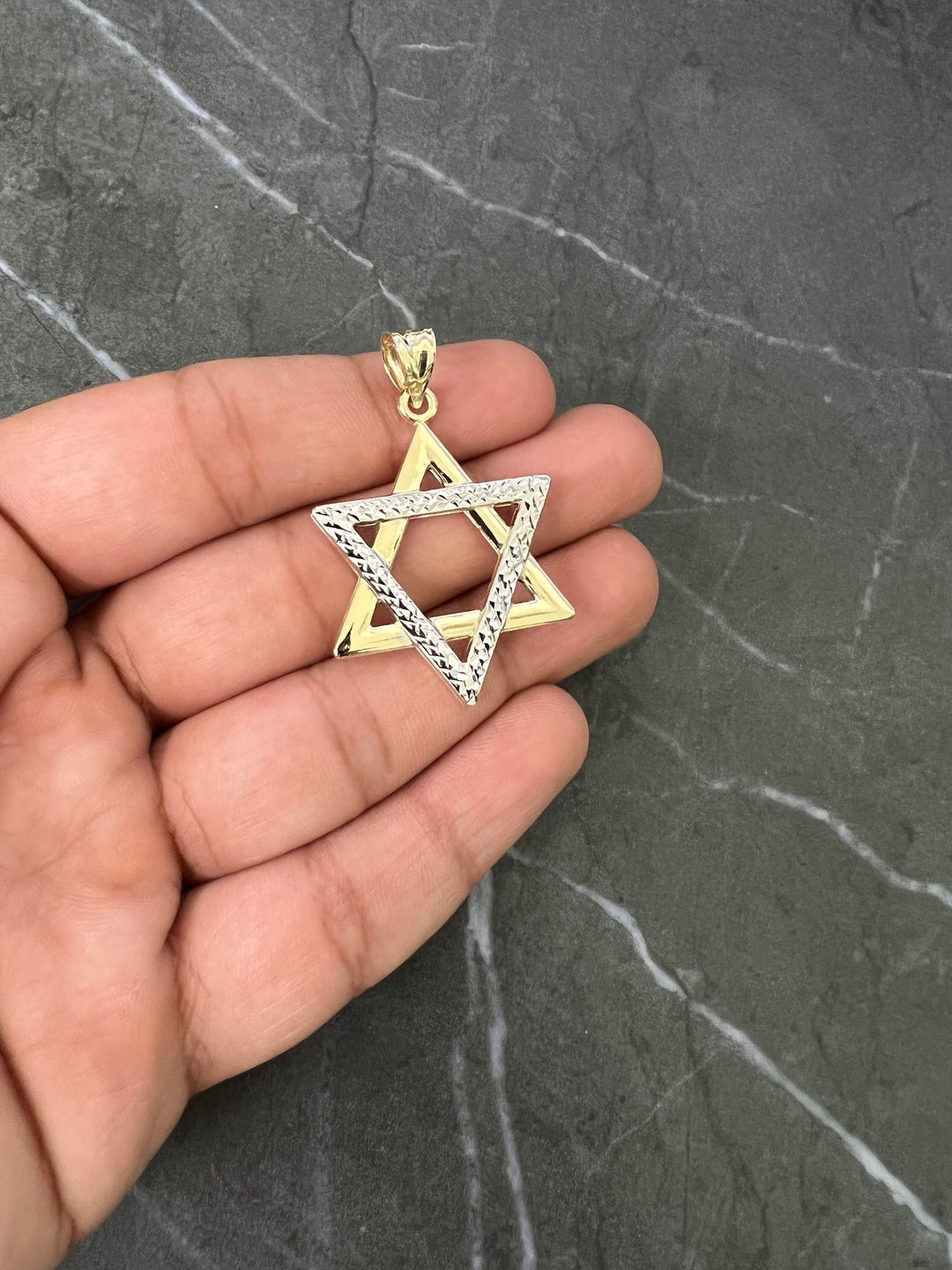 10K Yellow Gold .925 Sterling Silver Diamond Cut Star of David, Religious, Jewish and Hebrew Bat Mitzvah Gift, Judaica Holy Torah Pendant