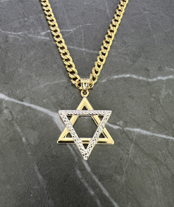 10K Yellow Gold .925 Sterling Silver Diamond Cut Star of David, Religious, Jewish and Hebrew Bat Mitzvah Gift, Judaica Holy Torah Pendant