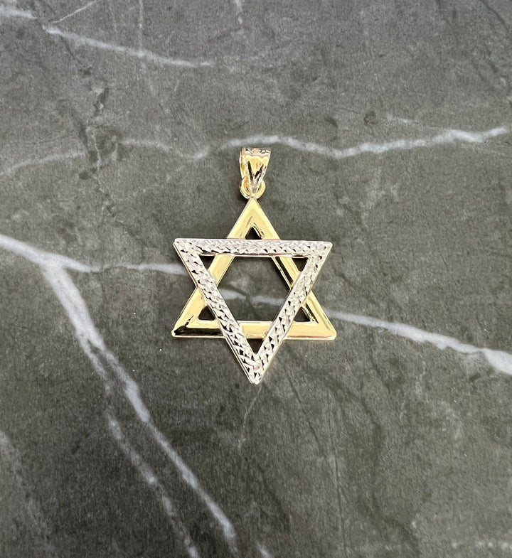 10K Yellow Gold .925 Sterling Silver Diamond Cut Star of David, Religious, Jewish and Hebrew Bat Mitzvah Gift, Judaica Holy Torah Pendant