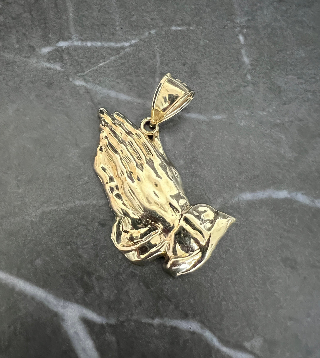 10K Authentic Yellow Gold Textured Praying Hands Pendant/Charm, Real Gold Praying Charm, The Lord's Prayer Hands, Christian and Baptism Gift