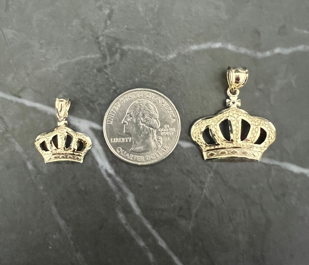 Authentic 10K Yellow Gold Diamond Cut King/Queen Crown Charm/Pendant, Textured Diamond Cut Gold Nugget Style Fine 10K Crown, Crown Gold Gift