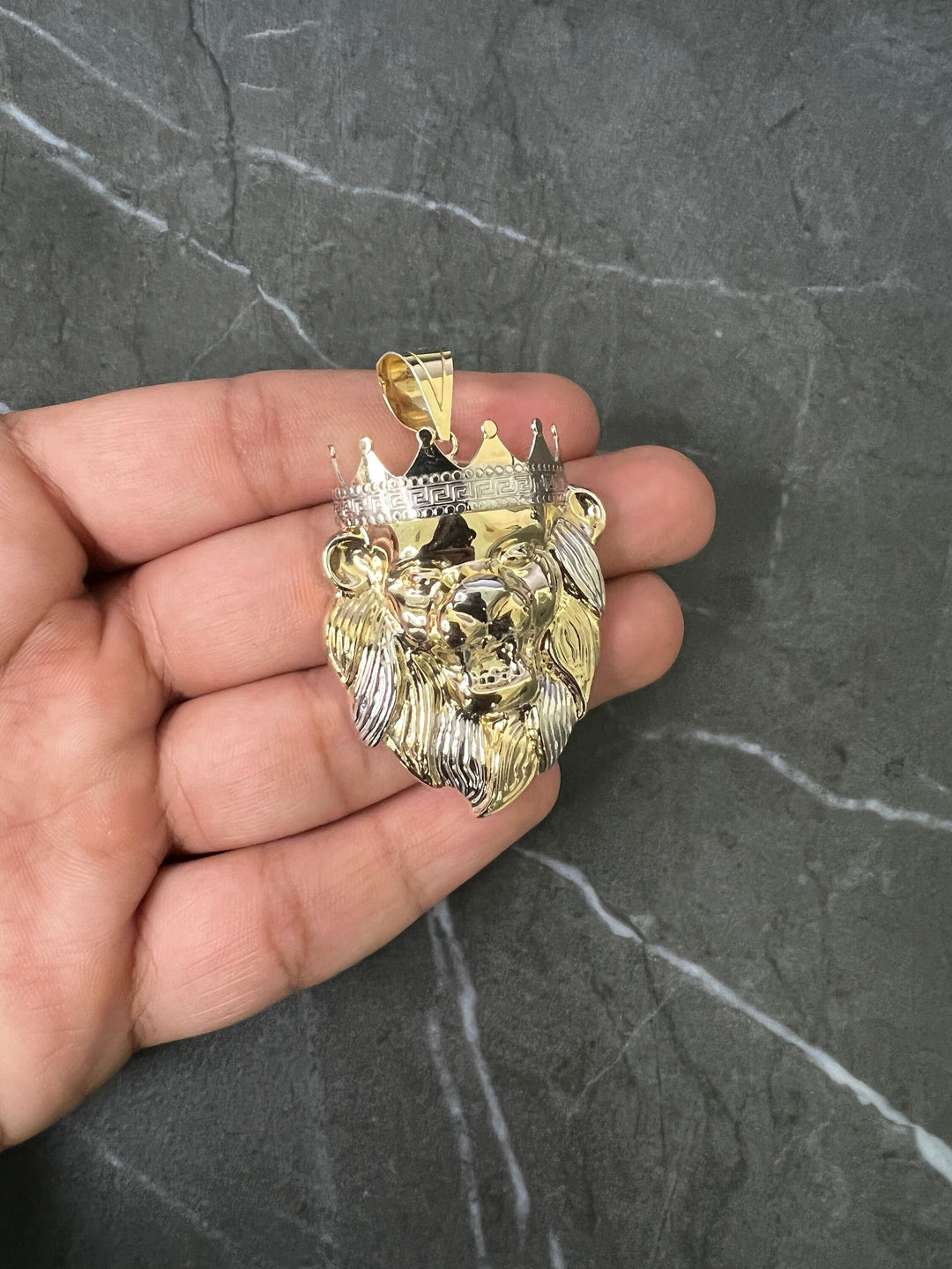 10K Yellow Gold .925 Sterling Silver Shiny Roaring Fierce Lion King Face/Head Charm/Pendant, Lion Face, Gold Leo Zodiac Lion King Pendant