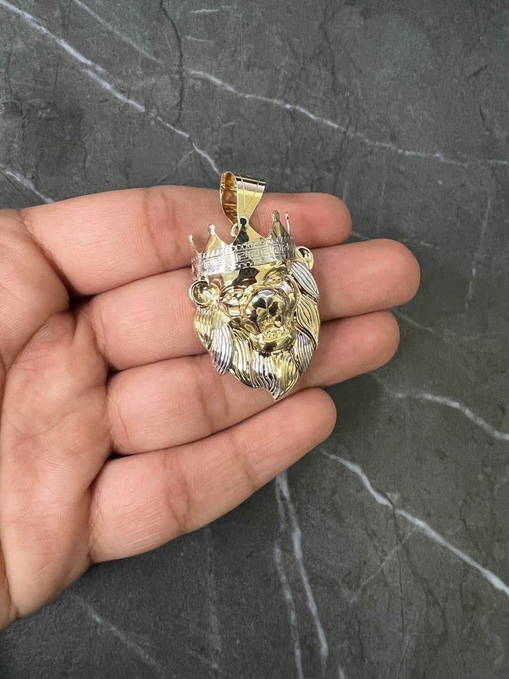 10K Yellow Gold .925 Sterling Silver Shiny Roaring Fierce Lion King Face/Head Charm/Pendant, Lion Face, Gold Leo Zodiac Lion King Pendant