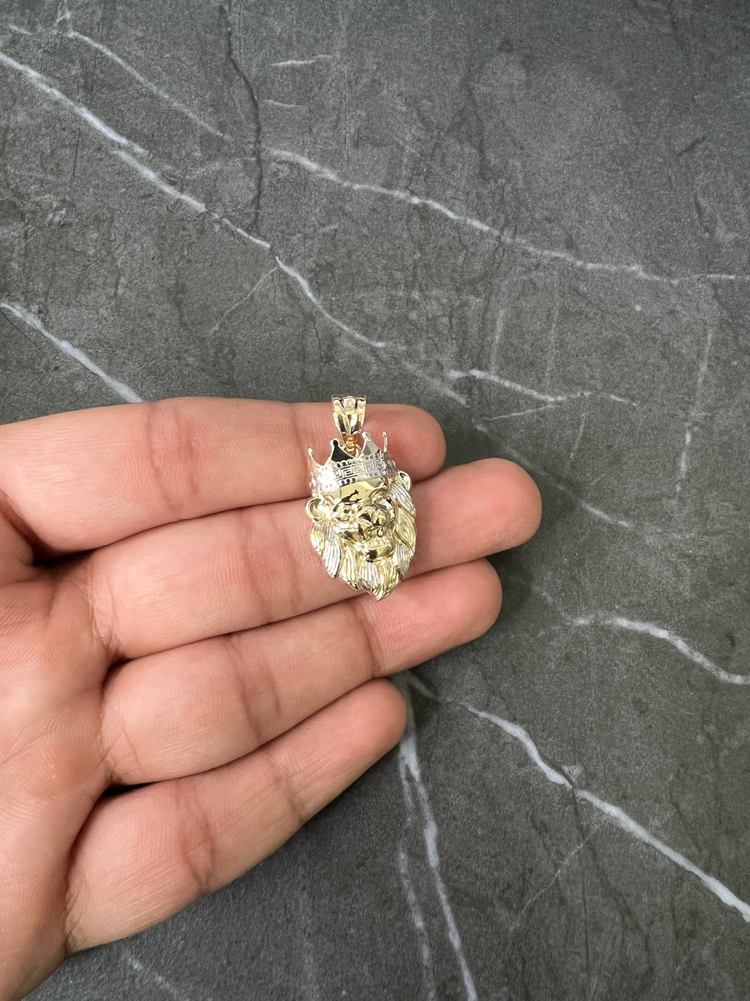 10K Yellow Gold .925 Sterling Silver Shiny Roaring Fierce Lion King Face/Head Charm/Pendant, Lion Face, Gold Leo Zodiac Lion King Pendant