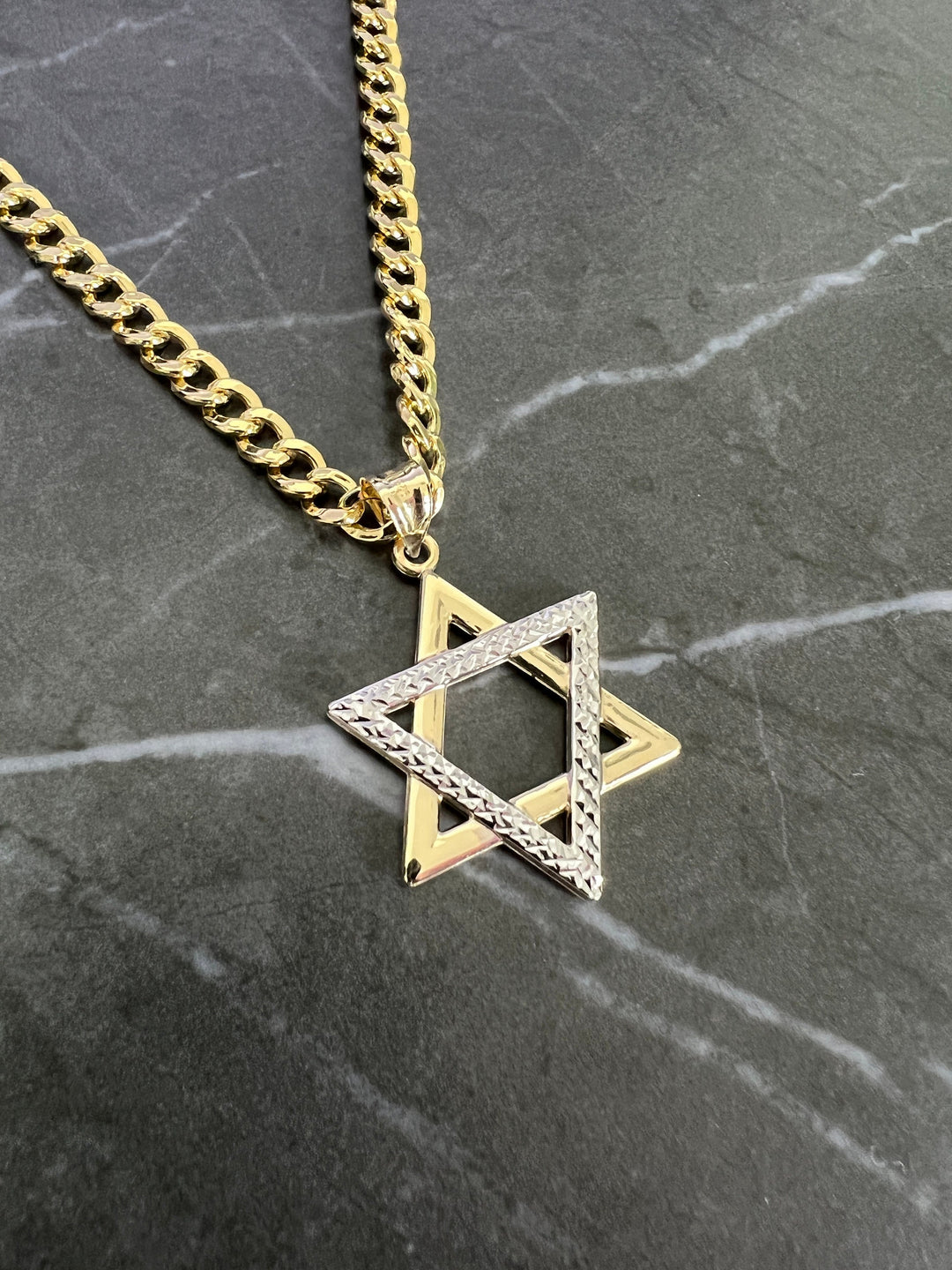 10K Yellow Gold .925 Sterling Silver Diamond Cut Star of David, Religious, Jewish and Hebrew Bat Mitzvah Gift, Judaica Holy Torah Pendant