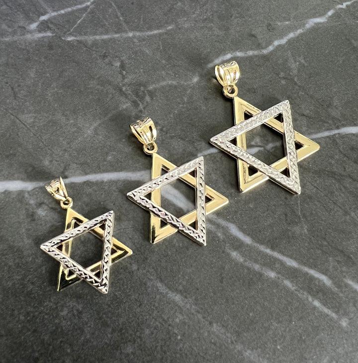 10K Yellow Gold .925 Sterling Silver Diamond Cut Star of David, Religious, Jewish and Hebrew Bat Mitzvah Gift, Judaica Holy Torah Pendant