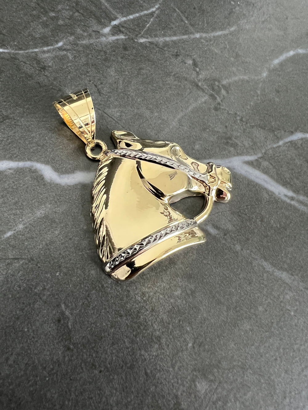 10K Yellow Gold .925 Sterling Silver Diamond Cut Running Horse Charm/Pendant, Gold Horse Animal Lover Pendant Jewelry, Horseshoe Style Charm