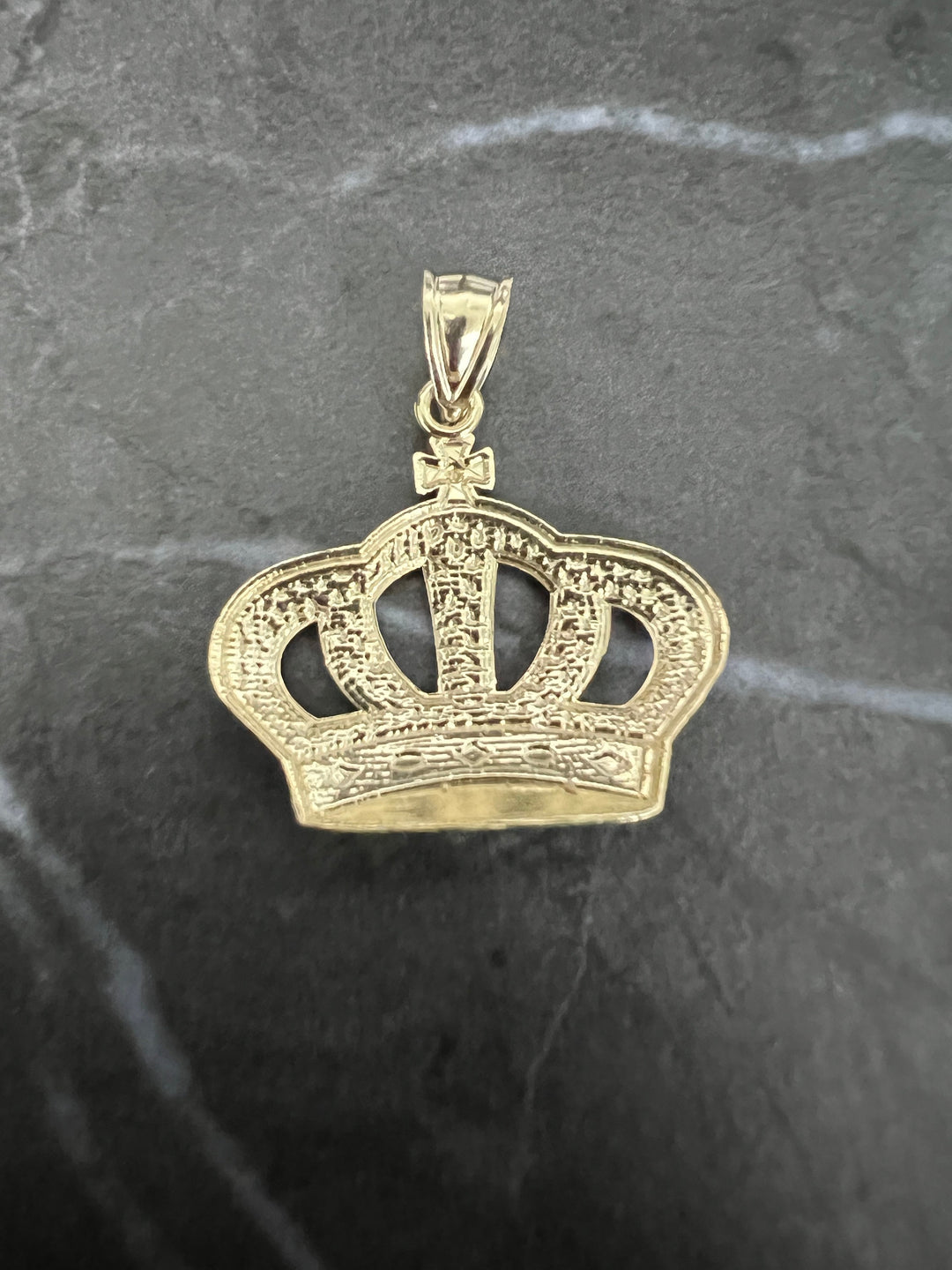 Authentic 10K Yellow Gold Diamond Cut King/Queen Crown Charm/Pendant, Textured Diamond Cut Gold Nugget Style Fine 10K Crown, Crown Gold Gift