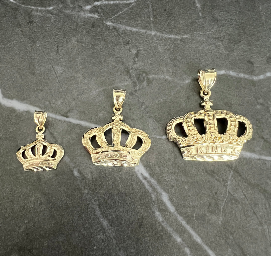 Authentic 10K Yellow Gold Diamond Cut King/Queen Crown Charm/Pendant, Textured Diamond Cut Gold Nugget Style Fine 10K Crown, Crown Gold Gift