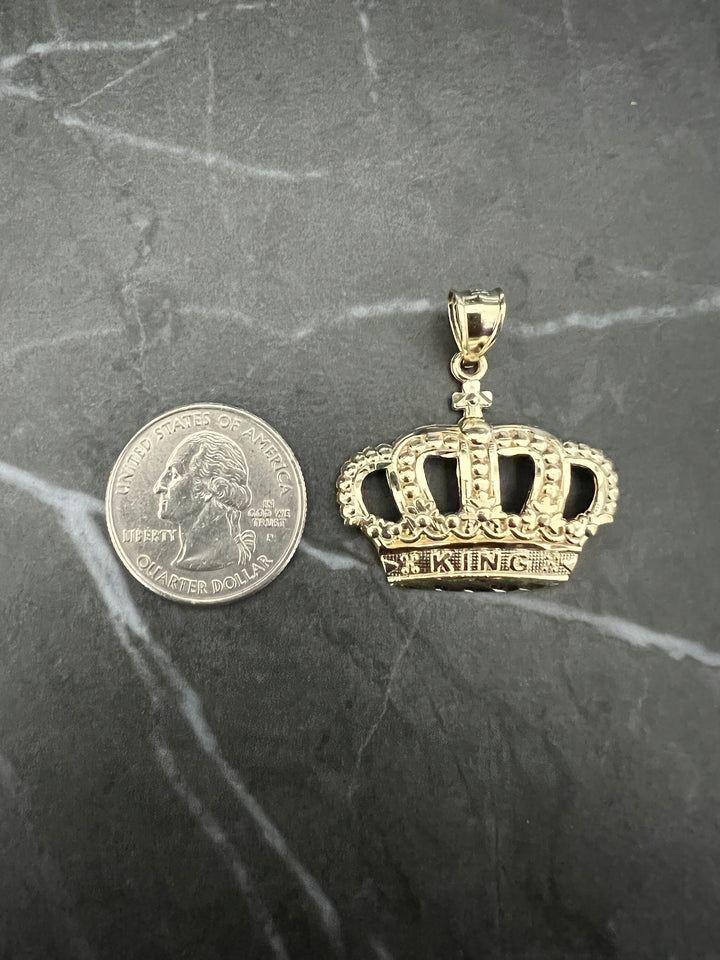 Authentic 10K Yellow Gold Diamond Cut King/Queen Crown Charm/Pendant, Textured Diamond Cut Gold Nugget Style Fine 10K Crown, Crown Gold Gift