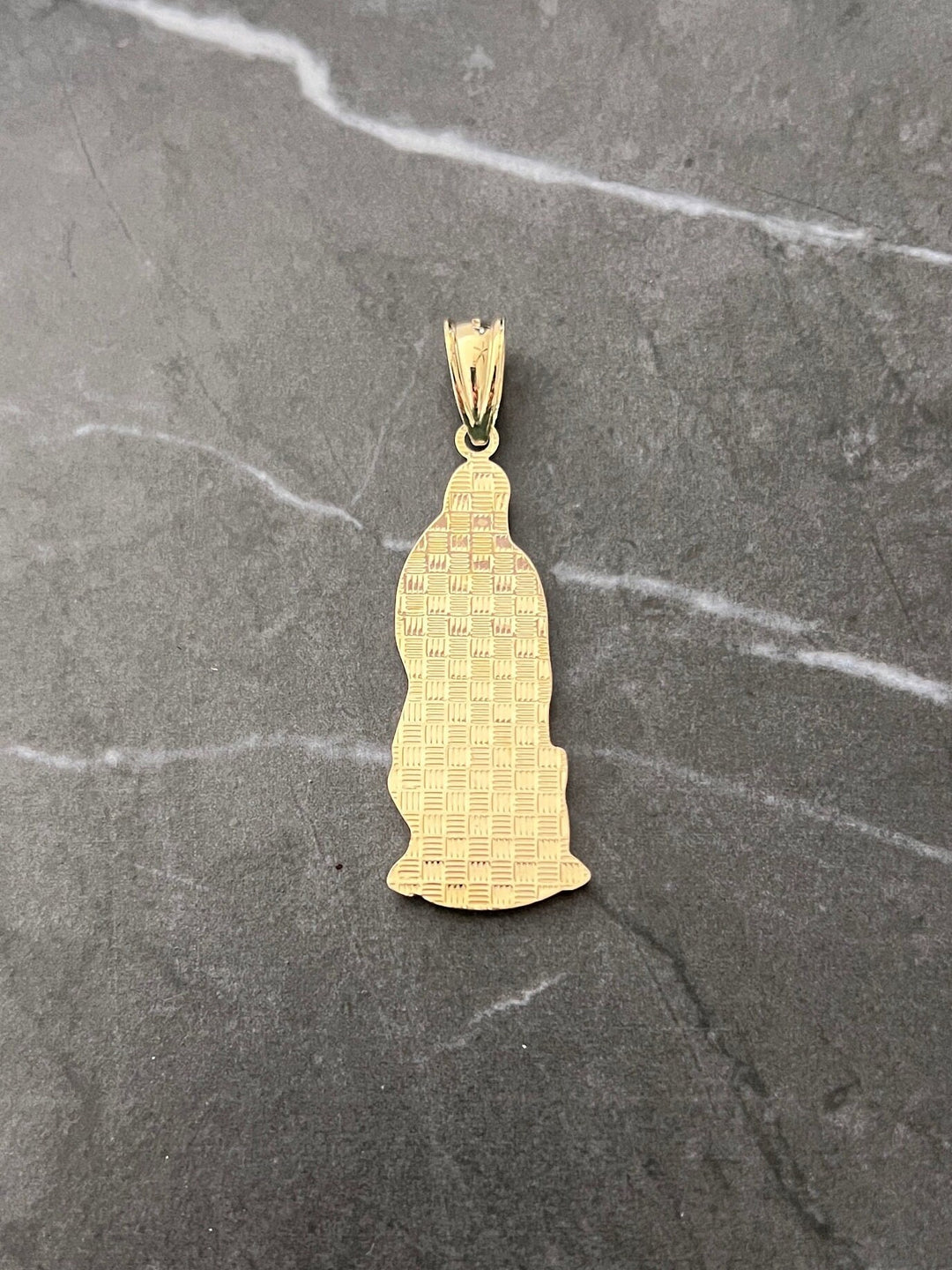 10K Yellow Gold .925 Sterling Silver Virgin Mother Mary Lady Guadalupe Charm/Pendant, Diamond Cut Real 10K Solid Mother Mary Jesus Medallion