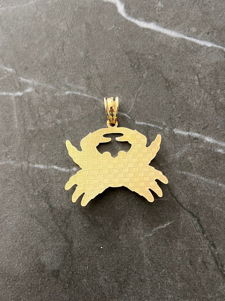 10K Yellow Gold .925 Sterling Silver Animal Nature Crab with Diamond Cut Heart Charm/Pendant, 10K Cancer Zodiac Charm Gold Horoscope Jewelry