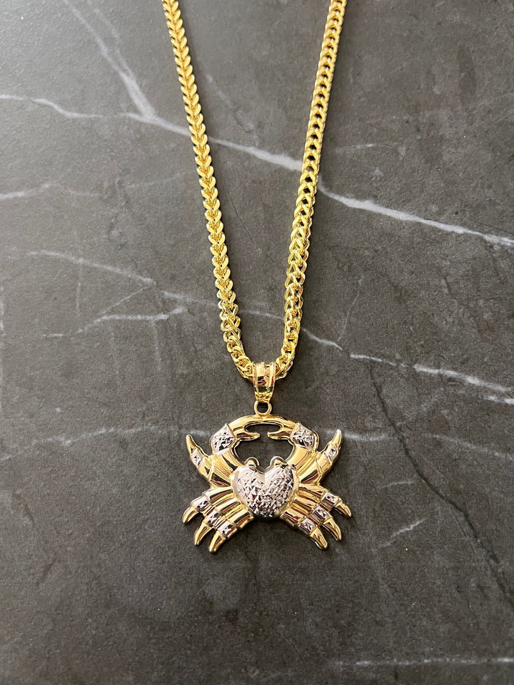 10K Yellow Gold .925 Sterling Silver Animal Nature Crab with Diamond Cut Heart Charm/Pendant, 10K Cancer Zodiac Charm Gold Horoscope Jewelry