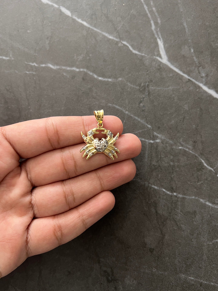 10K Yellow Gold .925 Sterling Silver Animal Nature Crab with Diamond Cut Heart Charm/Pendant, 10K Cancer Zodiac Charm Gold Horoscope Jewelry