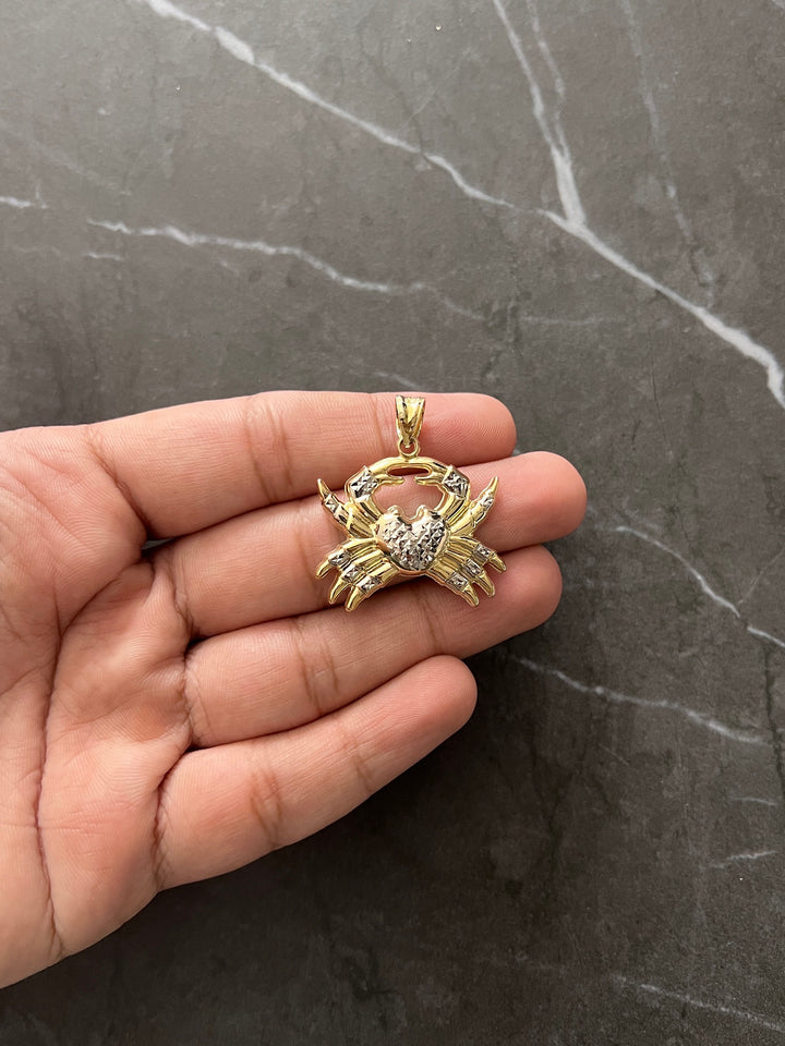 10K Yellow Gold .925 Sterling Silver Animal Nature Crab with Diamond Cut Heart Charm/Pendant, 10K Cancer Zodiac Charm Gold Horoscope Jewelry