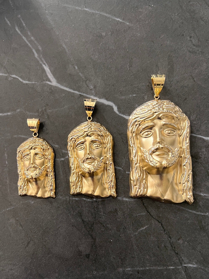 10K Yellow Gold .925 Silver Textured Diamond Cut 10K Religious Jesus Face/Head Charm/Pendant 10K "the Face of Jesus will Always be with You"