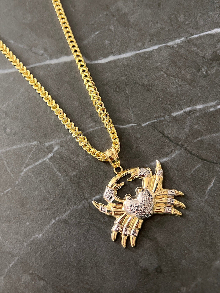 10K Yellow Gold .925 Sterling Silver Animal Nature Crab with Diamond Cut Heart Charm/Pendant, 10K Cancer Zodiac Charm Gold Horoscope Jewelry