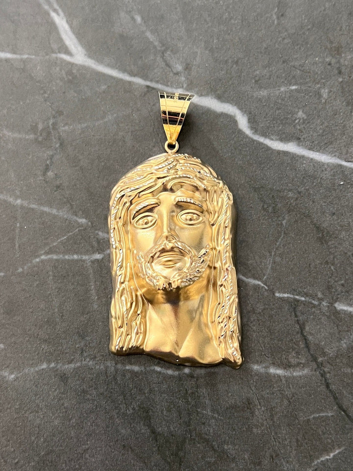 10K Yellow Gold .925 Silver Textured Diamond Cut 10K Religious Jesus Face/Head Charm/Pendant 10K "the Face of Jesus will Always be with You"