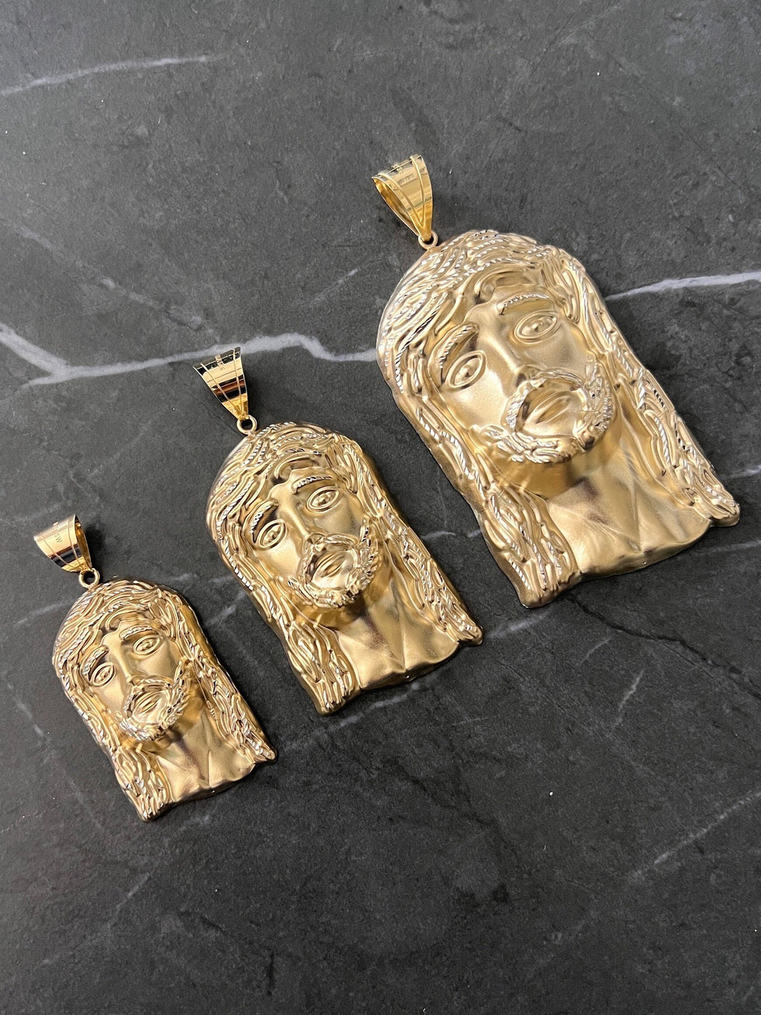 10K Yellow Gold .925 Silver Textured Diamond Cut 10K Religious Jesus Face/Head Charm/Pendant 10K "the Face of Jesus will Always be with You"