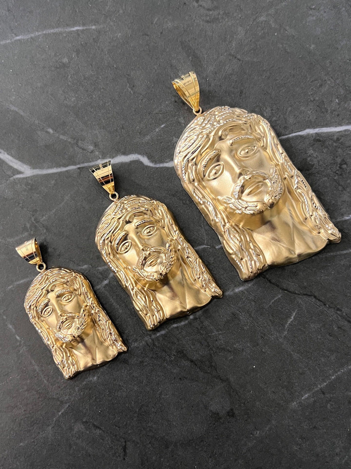 10K Yellow Gold .925 Silver Textured Diamond Cut 10K Religious Jesus Face/Head Charm/Pendant 10K "the Face of Jesus will Always be with You"