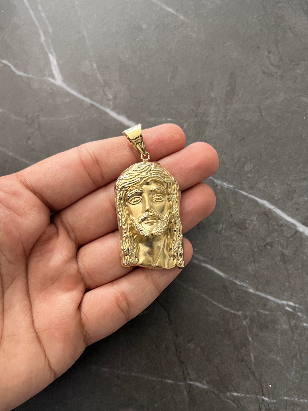 10K Yellow Gold .925 Silver Textured Diamond Cut 10K Religious Jesus Face/Head Charm/Pendant 10K "the Face of Jesus will Always be with You"