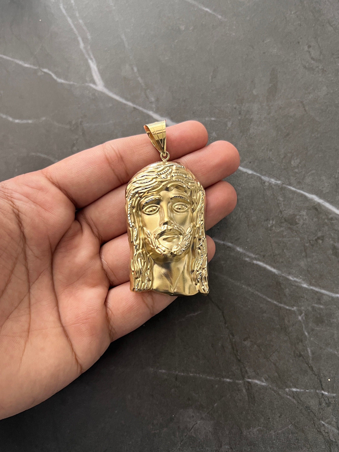 10K Yellow Gold .925 Silver Textured Diamond Cut 10K Religious Jesus Face/Head Charm/Pendant 10K "the Face of Jesus will Always be with You"