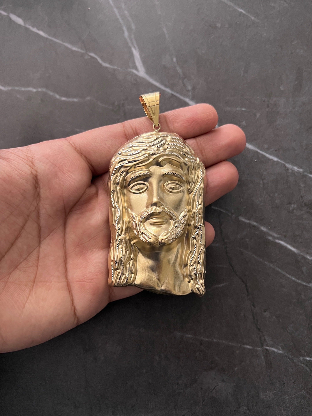 10K Yellow Gold .925 Silver Textured Diamond Cut 10K Religious Jesus Face/Head Charm/Pendant 10K "the Face of Jesus will Always be with You"