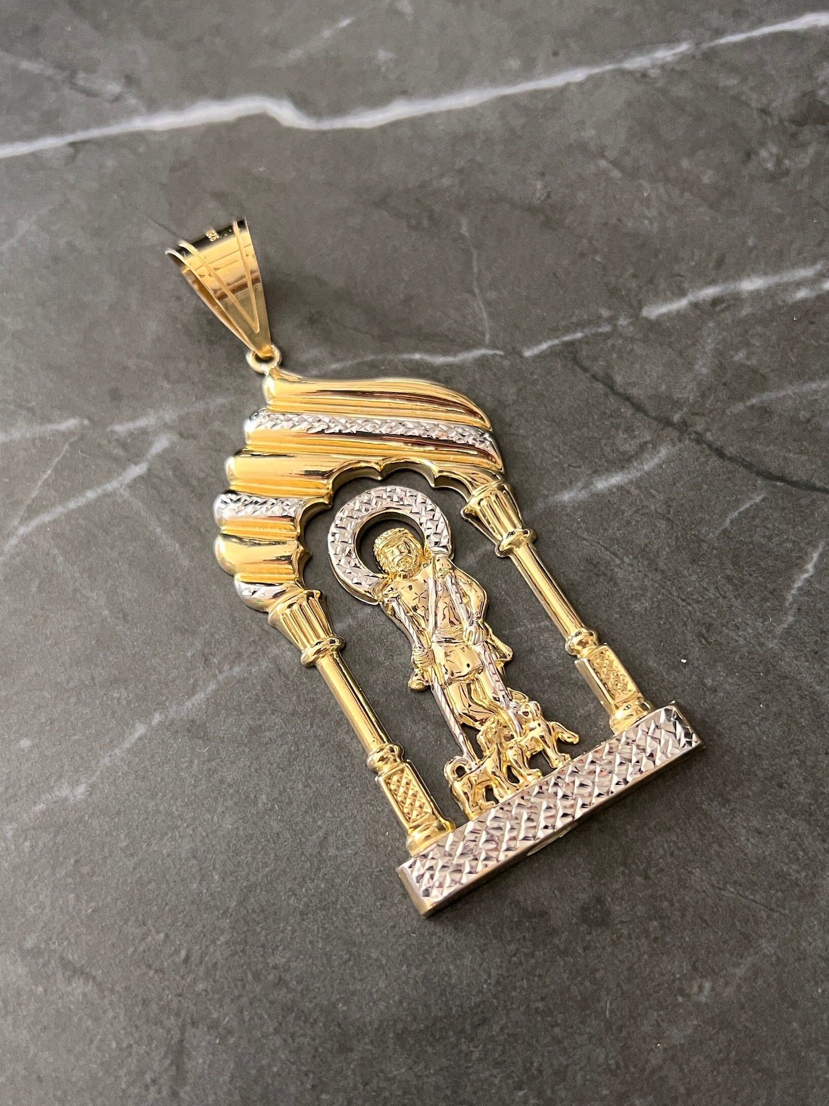 10K Yellow Gold .925 Sterling Silver Diamond Cut Saint on sale Lazarus, Real Religious San Lazaro/Babalu Aye, Holy Walking Jesus Gold Charm/Pendant