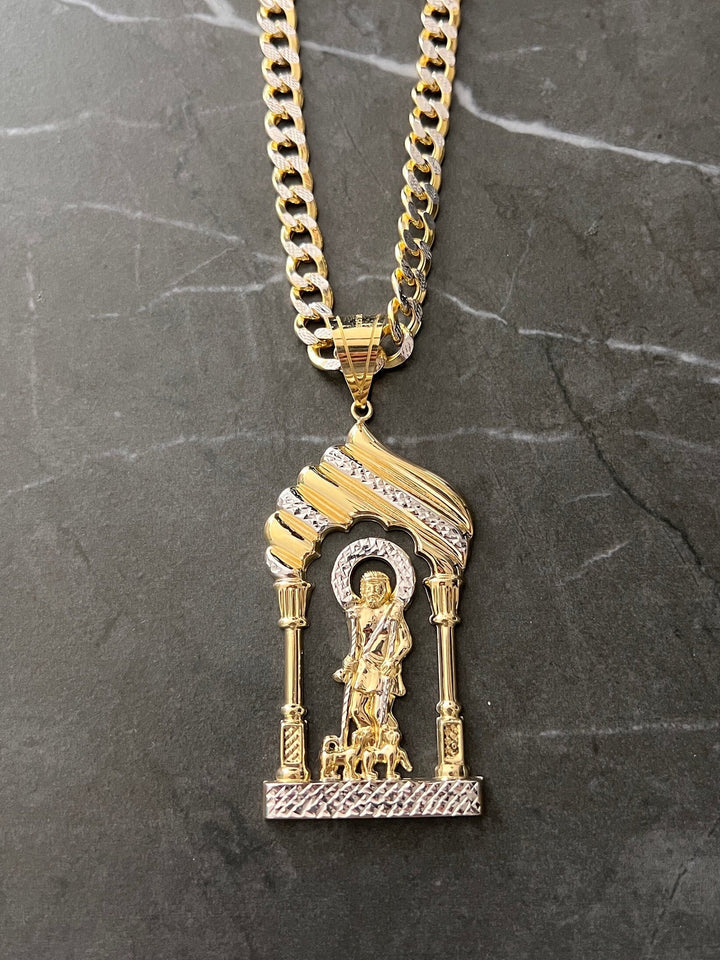 10K Yellow Gold .925 Sterling Silver Diamond Cut Saint Lazarus, Real Religious San Lazaro/Babalu Aye, Holy Walking Jesus Gold Charm/Pendant