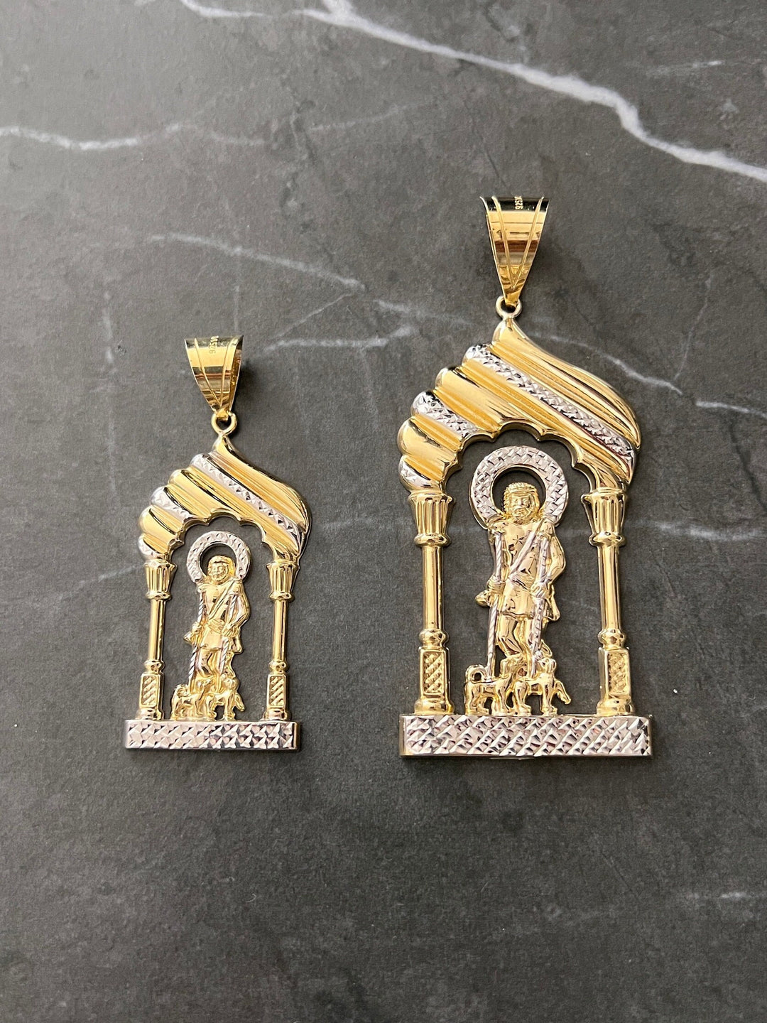 10K Yellow Gold .925 Sterling Silver Diamond Cut Saint Lazarus, Real Religious San Lazaro/Babalu Aye, Holy Walking Jesus Gold Charm/Pendant